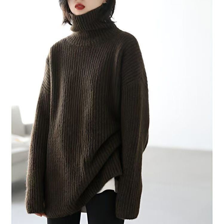 Women’s Thick Waffle Knit Pullover Sweater – Semi - Turtleneck Commuter Style | Solid Color Long Sleeve Knitwear - Negative Apparel