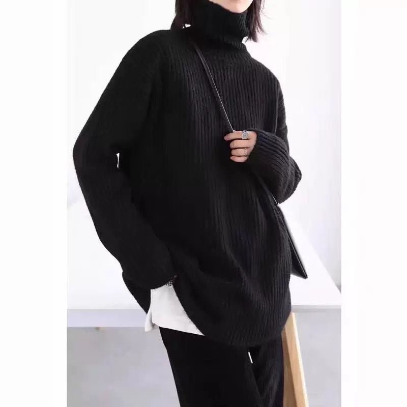 Women’s Thick Waffle Knit Pullover Sweater – Semi - Turtleneck Commuter Style | Solid Color Long Sleeve Knitwear - Negative Apparel