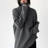 Women’s Thick Waffle Knit Pullover Sweater – Semi - Turtleneck Commuter Style | Solid Color Long Sleeve Knitwear - Negative Apparel