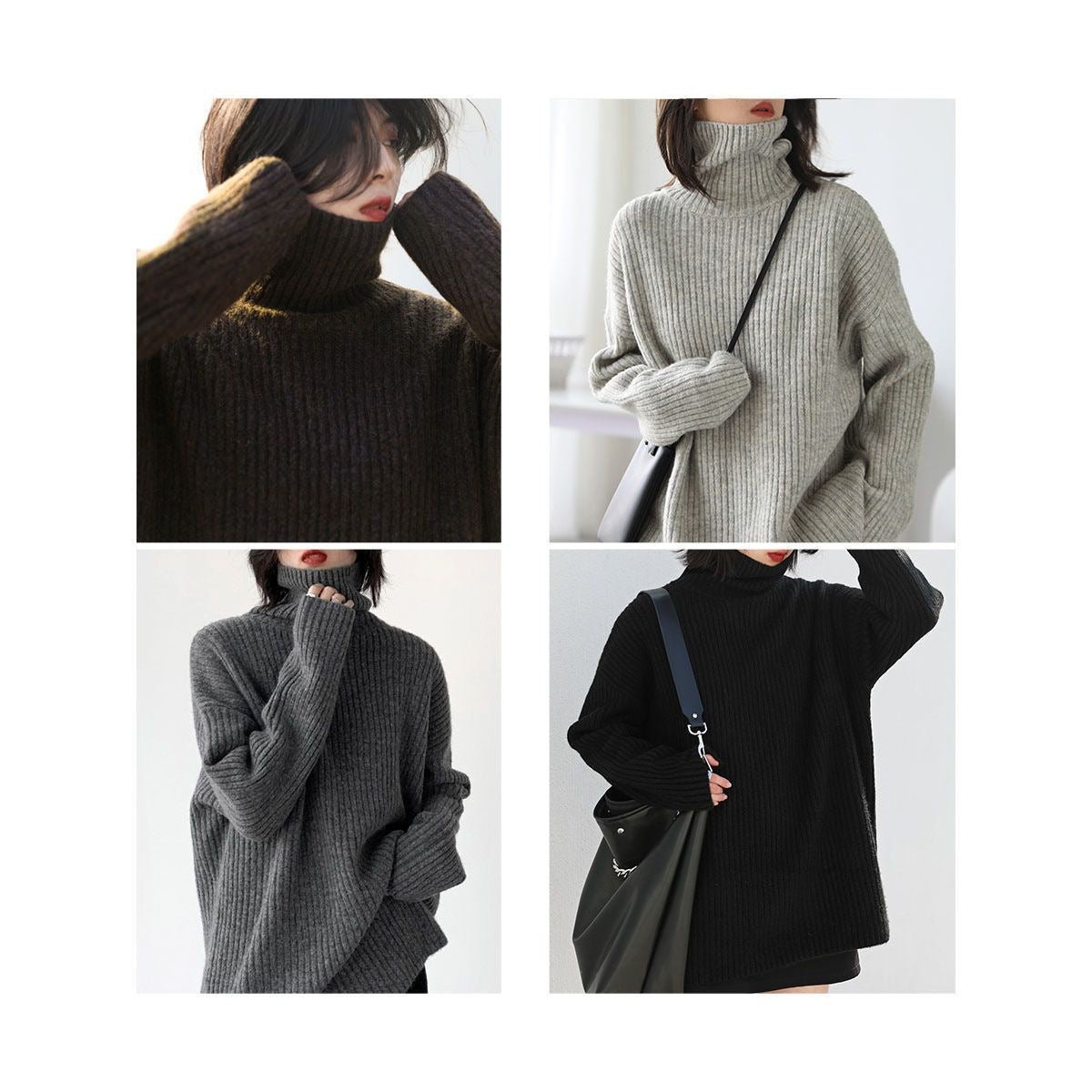 Women’s Thick Waffle Knit Pullover Sweater – Semi - Turtleneck Commuter Style | Solid Color Long Sleeve Knitwear - Negative Apparel