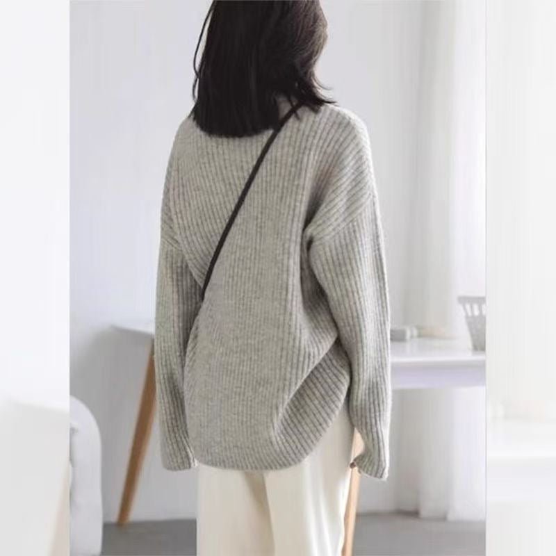 Women’s Thick Waffle Knit Pullover Sweater – Semi - Turtleneck Commuter Style | Solid Color Long Sleeve Knitwear - Negative Apparel