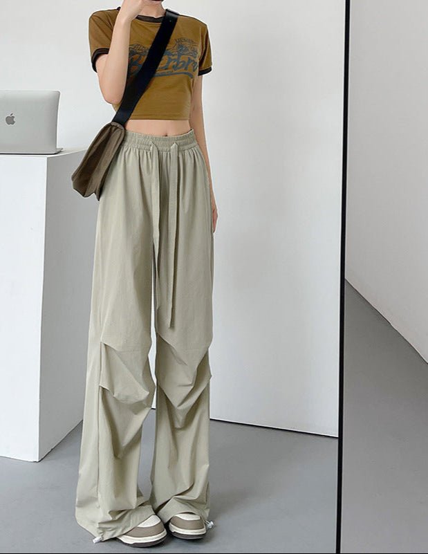 Women's Thin Casual Wide Leg High Waist Parachute Pants - Negative Apparel