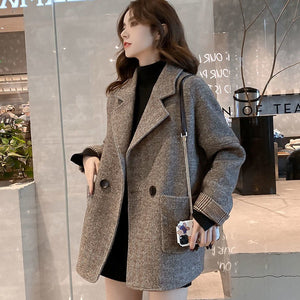 Women’s Thousand Birds Wool Jacket – Elegant Long Suit Collar Coat | Autumn 2025 Loose Fit Commuter Style - Negative Apparel