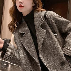 Women’s Thousand Birds Wool Jacket – Elegant Long Suit Collar Coat | Autumn 2025 Loose Fit Commuter Style - Negative Apparel