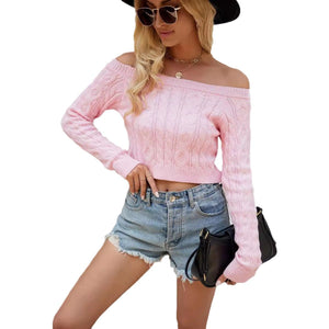 Women’s Twist Knit Off - Shoulder Pullover Sweater – Slim Fit Cropped Style - Negative Apparel