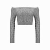 Women’s Twist Knit Off - Shoulder Pullover Sweater – Slim Fit Cropped Style - Negative Apparel