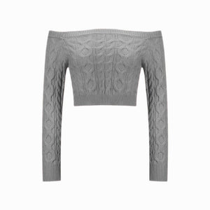 Women’s Twist Knit Off - Shoulder Pullover Sweater – Slim Fit Cropped Style - Negative Apparel