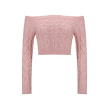Women’s Twist Knit Off - Shoulder Pullover Sweater – Slim Fit Cropped Style - Negative Apparel