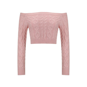 Women’s Twist Knit Off - Shoulder Pullover Sweater – Slim Fit Cropped Style - Negative Apparel