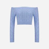 Women’s Twist Knit Off - Shoulder Pullover Sweater – Slim Fit Cropped Style - Negative Apparel