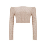 Women’s Twist Knit Off - Shoulder Pullover Sweater – Slim Fit Cropped Style - Negative Apparel