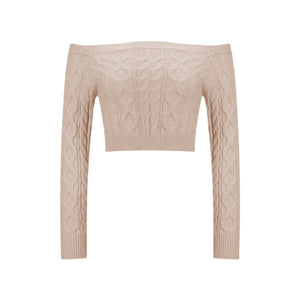 Women’s Twist Knit Off - Shoulder Pullover Sweater – Slim Fit Cropped Style - Negative Apparel