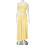 Women's Twist Knot Convertible Off - Shoulder Short Sleeve Top & Flared Skirt Two - Piece Set - Negative Apparel