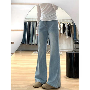 Women’s Ultra - Low Waist Wide Leg Jeans – Blue Summer Ultra - Thin Denim | Washed Casual Urban Style - Negative Apparel