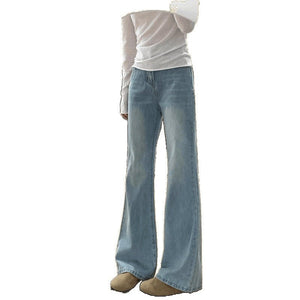 Women’s Ultra - Low Waist Wide Leg Jeans – Blue Summer Ultra - Thin Denim | Washed Casual Urban Style - Negative Apparel
