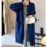 Women’s V - Neck Cable Knit Cardigan Sweater with Pockets - Negative Apparel