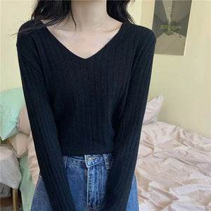 Women’s V - Neck Core - Spun Yarn Sweater – Slim Fit Commuter Pullover - Negative Apparel