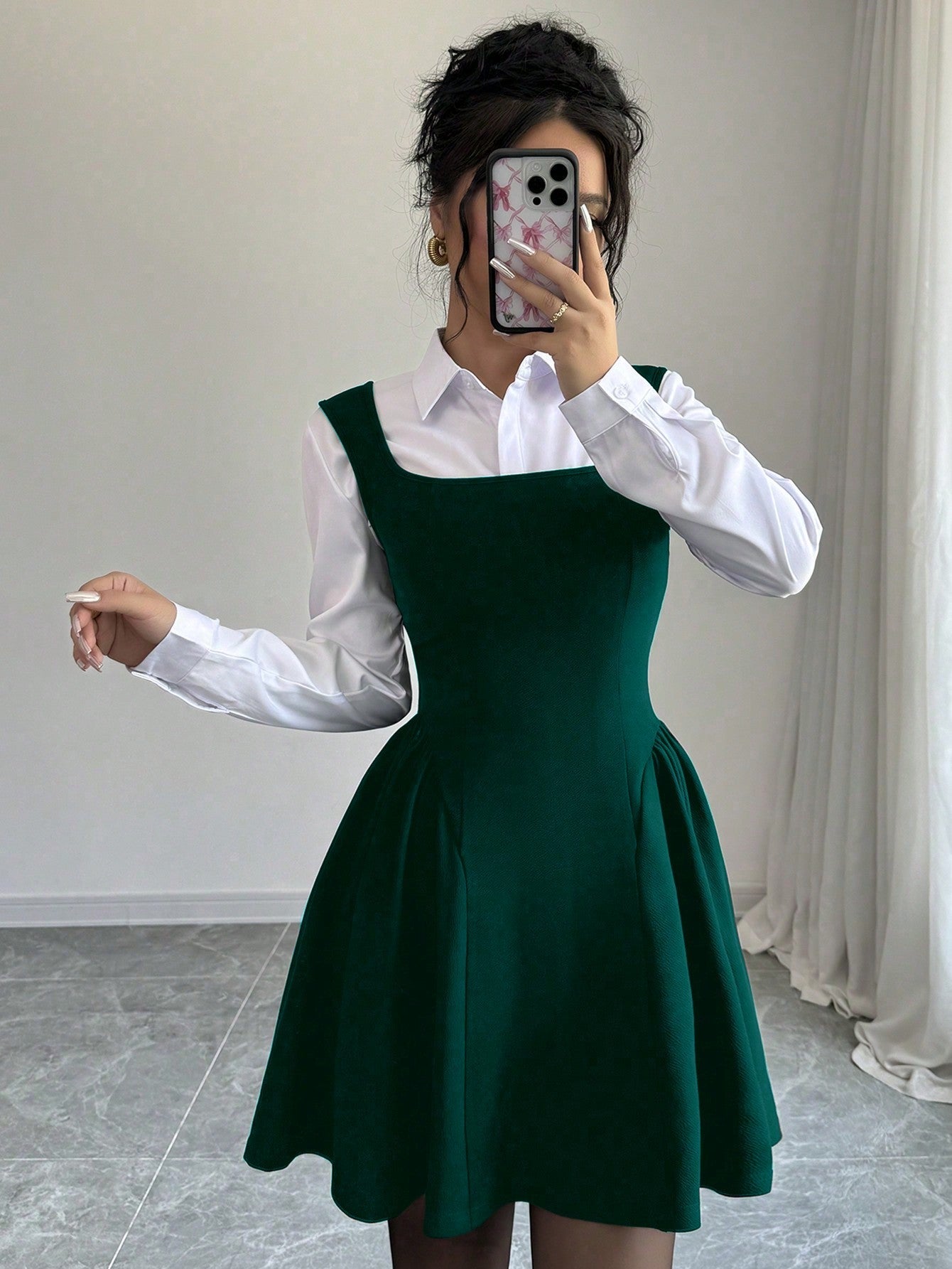 Women's V-Neck Sleeveless Dress, Ruched Hem A-Line Design, High Stretch  Textured Fabric, Solid Color, Chic Commuting Daily Casual Versatile  Waist-Cinched Slimming Spring Summer Fall Winter Elegant Refined