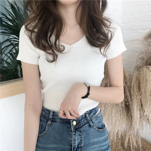Women’s V - Neck Slim - Fit Knit Top – Lightweight Commuter Elegance - Negative Apparel