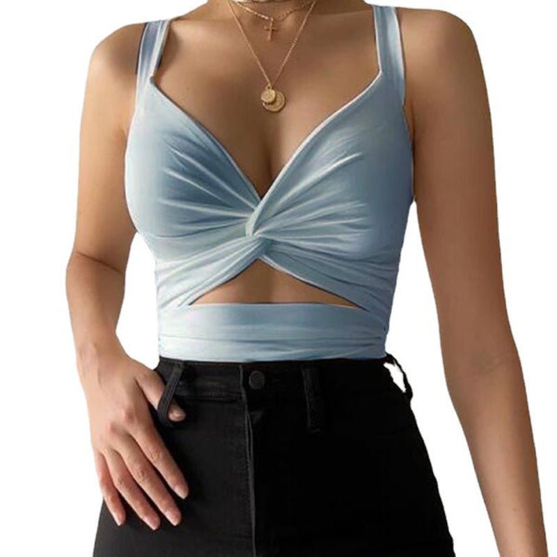 women's vest tops ins twisted elastic laces 2024 new V - neck backless top - Negative Apparel