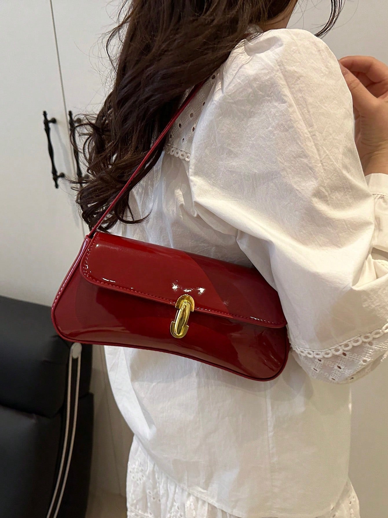 Women's Vintage Faux Oiled Leather Flap Decor One Shoulder Underarm Bag, Suitable For Dating, Outing, Party - Negative Apparel