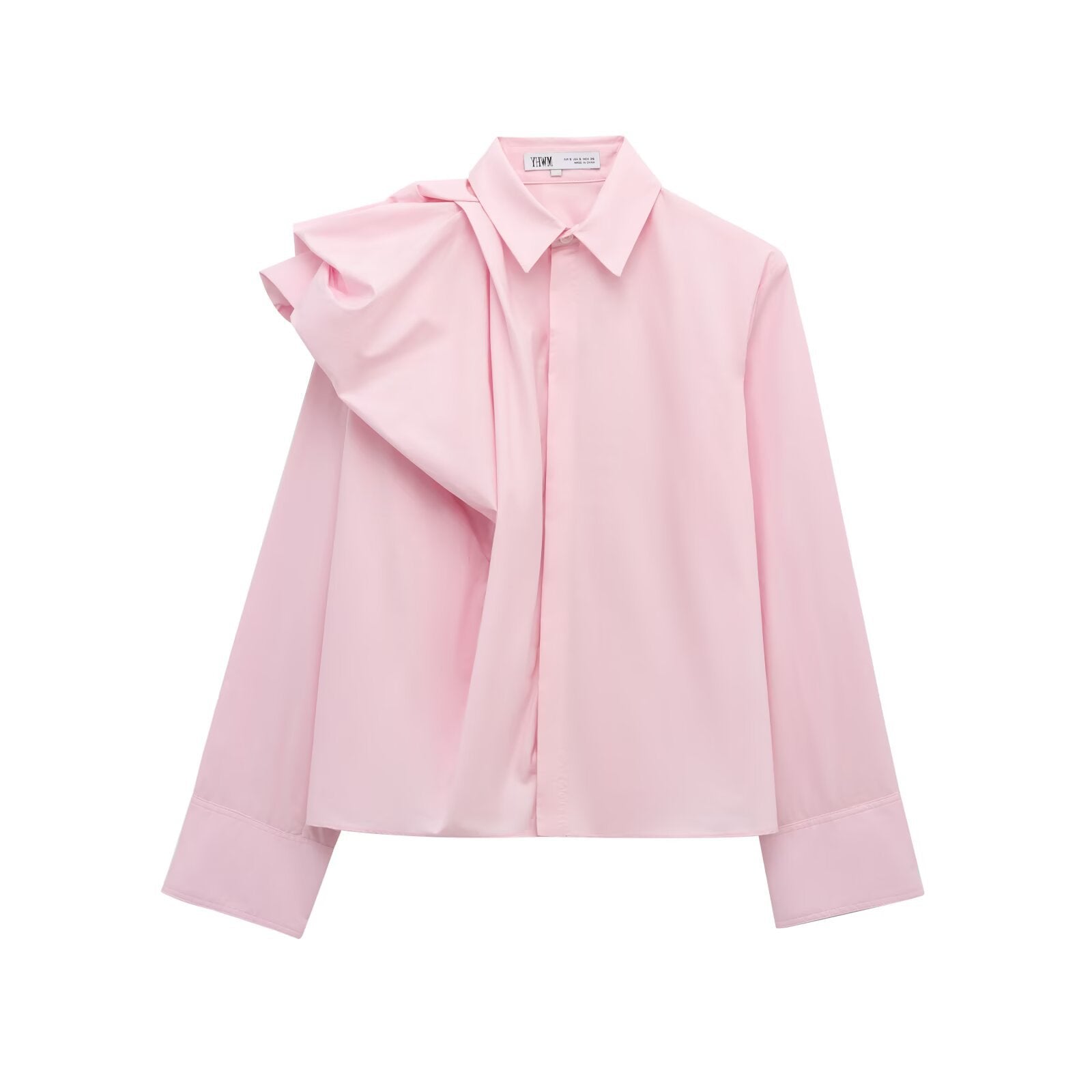 Women's White Poplin Shirt with Ruffle Shoulder Accent , European and American style - Negative Apparel