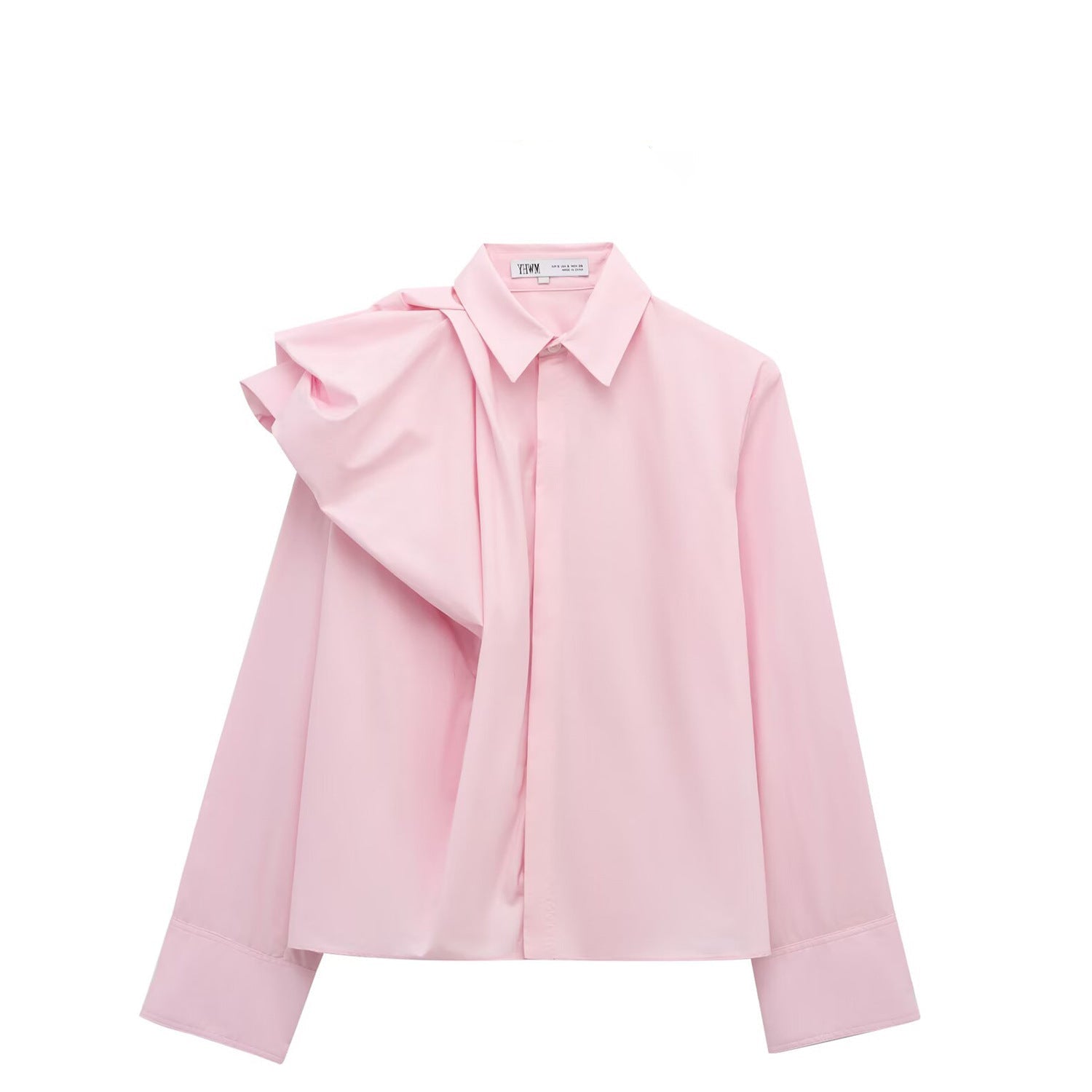 Women's White Poplin Shirt with Ruffle Shoulder Accent , European and American style - Negative Apparel