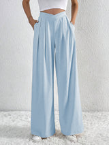 Women’s Wide - Leg Casual Pants – Low Waist, Asymmetric Detail, Winter Collection - Negative Apparel