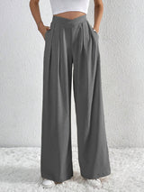 Women’s Wide - Leg Casual Pants – Low Waist, Asymmetric Detail, Winter Collection - Negative Apparel