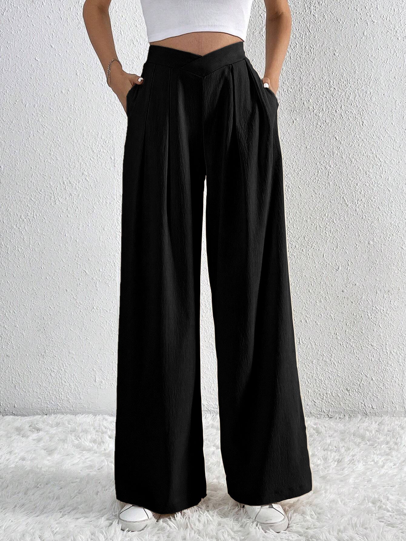 Women’s Wide - Leg Casual Pants – Low Waist, Asymmetric Detail, Winter Collection - Negative Apparel