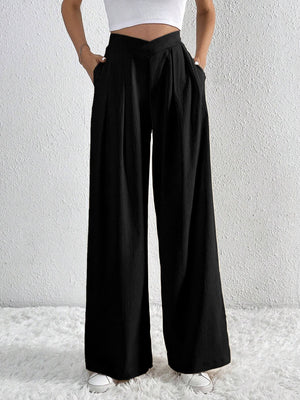 Women’s Wide - Leg Casual Pants – Low Waist, Asymmetric Detail, Winter Collection - Negative Apparel