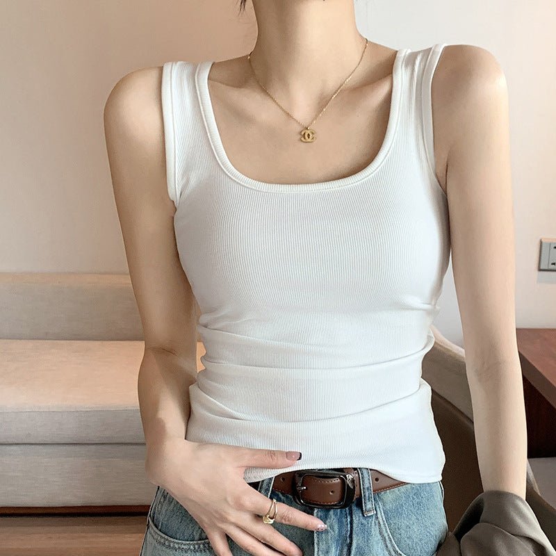 Women’s Wide Shoulder U - Neck Vest – Slim Fit Sleeveless Top, Douyin Trendy Base Tank for Spring Summer Fashion - Negative Apparel