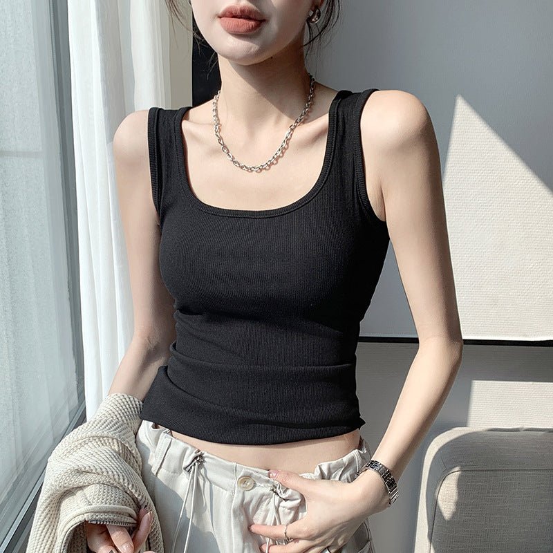Women’s Wide Shoulder U - Neck Vest – Slim Fit Sleeveless Top, Douyin Trendy Base Tank for Spring Summer Fashion - Negative Apparel