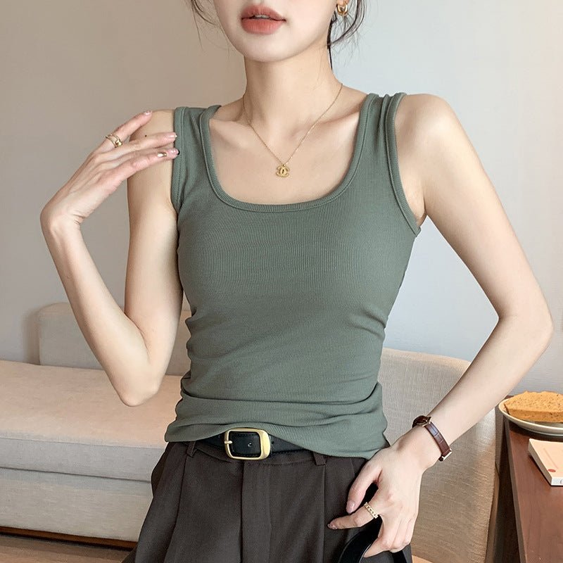 Women’s Wide Shoulder U - Neck Vest – Slim Fit Sleeveless Top, Douyin Trendy Base Tank for Spring Summer Fashion - Negative Apparel