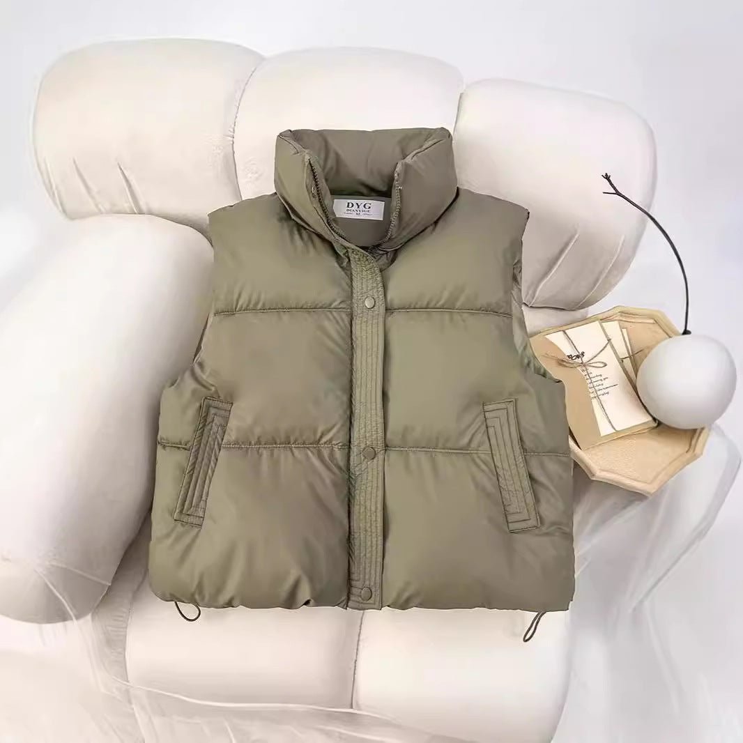 Women’s Winter Stand Collar Padded Vest | Loose Fit Short Zipper Jacket - Negative Apparel