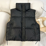 Women’s Winter Stand Collar Padded Vest | Loose Fit Short Zipper Jacket - Negative Apparel