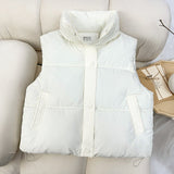 Women’s Winter Stand Collar Padded Vest | Loose Fit Short Zipper Jacket - Negative Apparel