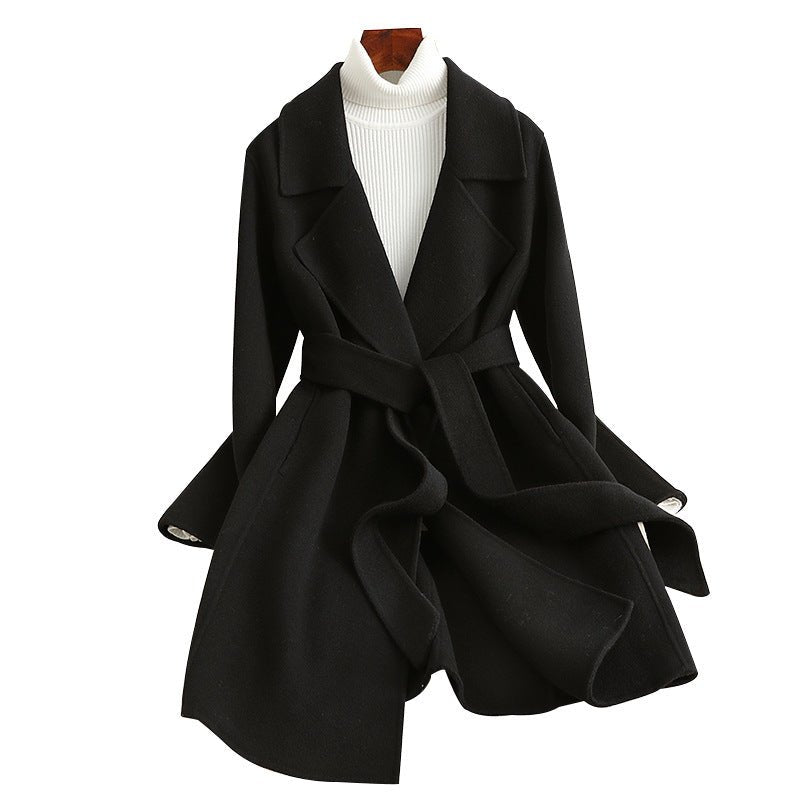 Women’s Wool Belted Coat – 2025 Autumn Handmade Mid - Length Commuter Style Overcoat - Negative Apparel