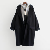 Women’s Wool - Blend Double - Breasted Coat – Medium - Long Loose Fit Jacket with Suit Collar | Elegant Urban Style - Negative Apparel