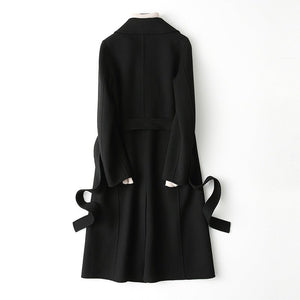 Women’s Wool Long Coat – Double - Breasted Slim - Fit Wool Jacket | 2025 Elegant Commuter Style - Negative Apparel