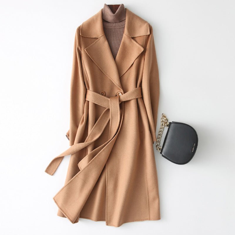 Women’s Wool Long Coat – Double - Breasted Slim - Fit Wool Jacket | 2025 Elegant Commuter Style - Negative Apparel