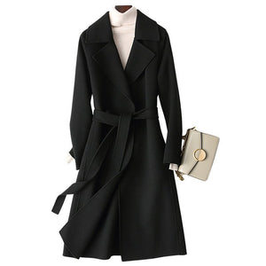 Women’s Wool Long Coat – Double - Breasted Slim - Fit Wool Jacket | 2025 Elegant Commuter Style - Negative Apparel