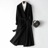 Women’s Wool Long Coat – Handcrafted Slim - Fit Korean Style Hidden Button Jacket | Autumn 2025 Collection - Negative Apparel