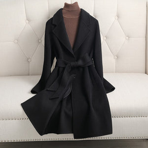 Women’s Wool Mid - Length Coat – Handmade Belted Urban Style Slim Fit Jacket | 100% Wool Summer 2025 Collection - Negative Apparel