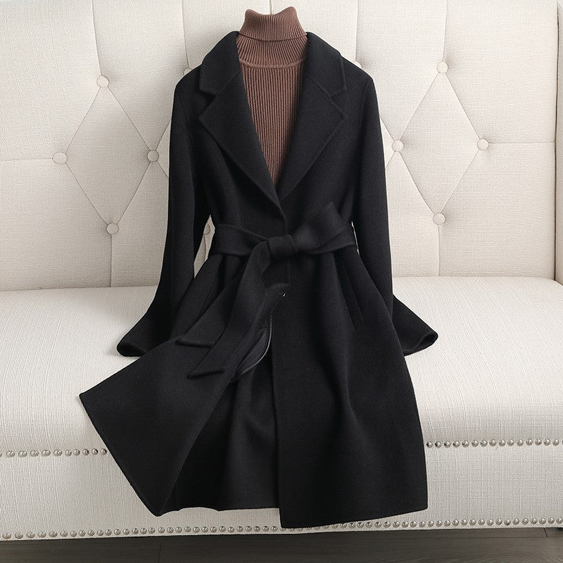 Women’s Wool Mid - Length Coat – Handmade Belted Urban Style Slim Fit Jacket | 100% Wool Summer 2025 Collection - Negative Apparel