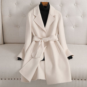 Women’s Wool Mid - Length Coat – Handmade Belted Urban Style Slim Fit Jacket | 100% Wool Summer 2025 Collection - Negative Apparel