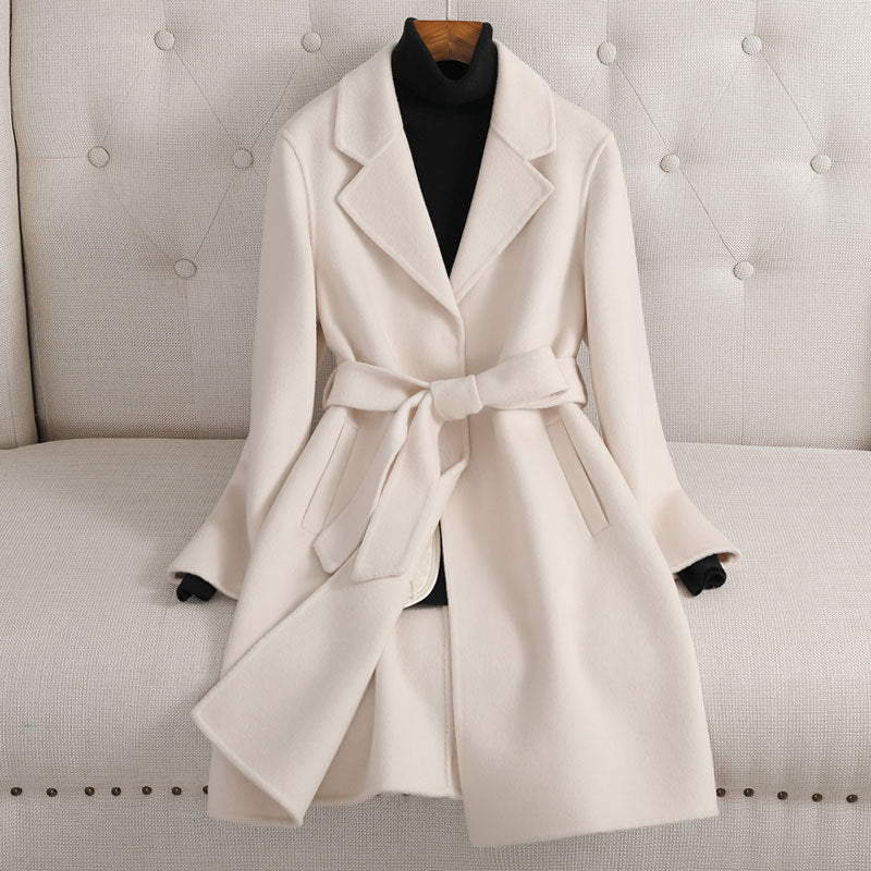 Women’s Wool Mid - Length Coat – Handmade Belted Urban Style Slim Fit Jacket | 100% Wool Summer 2025 Collection - Negative Apparel