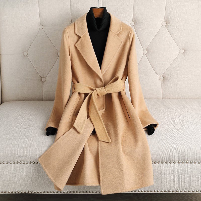 Women’s Wool Mid - Length Coat – Handmade Belted Urban Style Slim Fit Jacket | 100% Wool Summer 2025 Collection - Negative Apparel