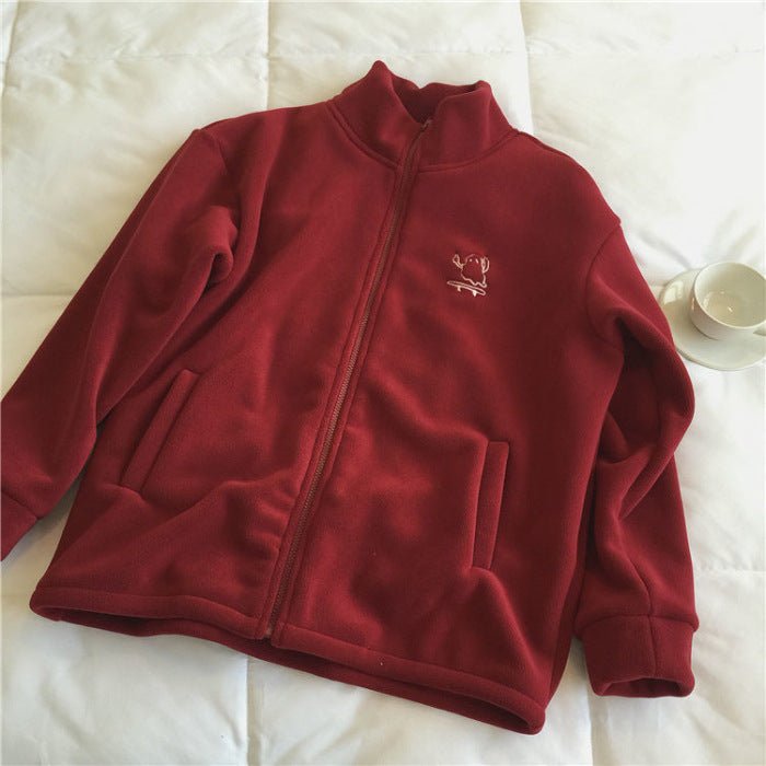 Women’s Zipper Cardigan – Japanese & Korean Casual Style, Autumn 2025, Long Sleeve High Collar Fleece/Sweater - Negative Apparel