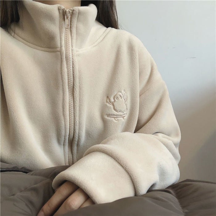Women’s Zipper Cardigan – Japanese & Korean Casual Style, Autumn 2025, Long Sleeve High Collar Fleece/Sweater - Negative Apparel